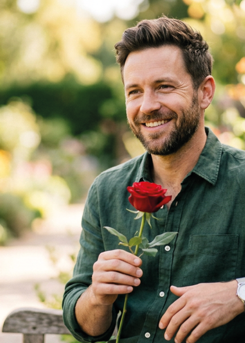 Mann mit Rose